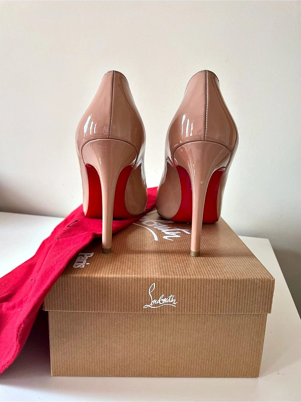 Christian Louboutin Kate 100 Patent Calf Leather Pumps Heels Pink & Red EU 38.5